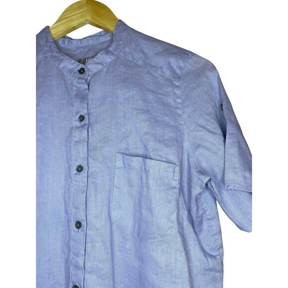 J Jill Lavender 100% Linen Button Up Short Sleeve Shirt Medium Lagenlook - Picture 3 of 5